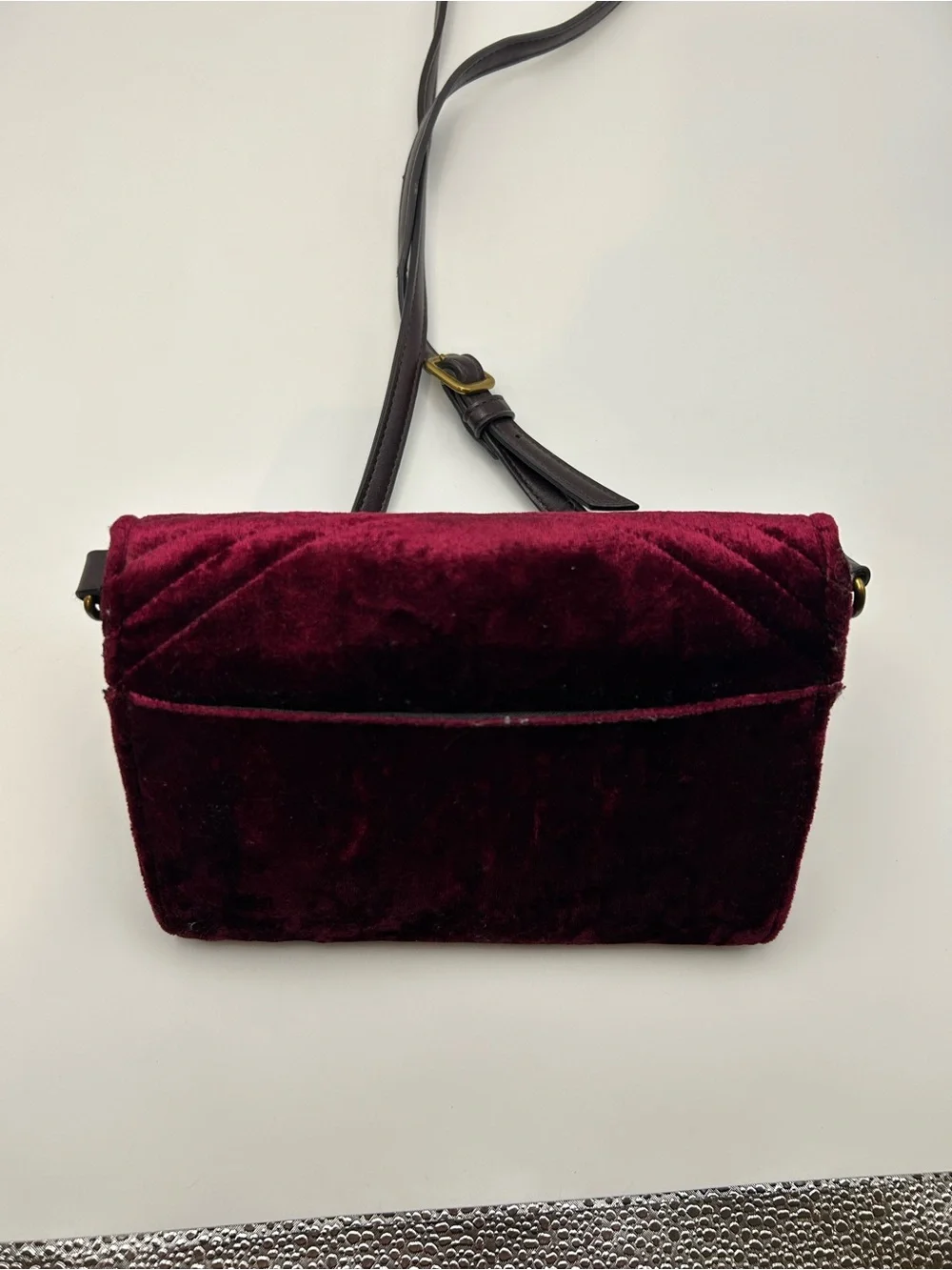 Nine West Quilted Velvet Crossbody Bag in Burgundy with Gold Hardware